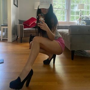 MIA Sexy Platform High Heel Loafer Shoes Vegan Faux Suede 7 women office